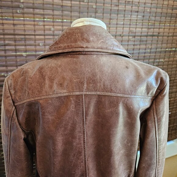 Vintage Guess Weathered Brown Leather Button Close Jacket Small - Picture 11 of 11